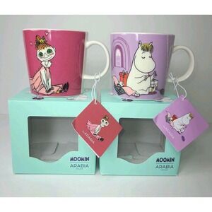 New Moomin Arabia Finland Mug Set Little My & Snorkmaiden Pink Purple With Boxes
